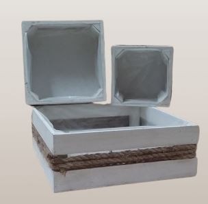 Holz-Pflanz-Kiste mit Kordel-Dekor und Folie