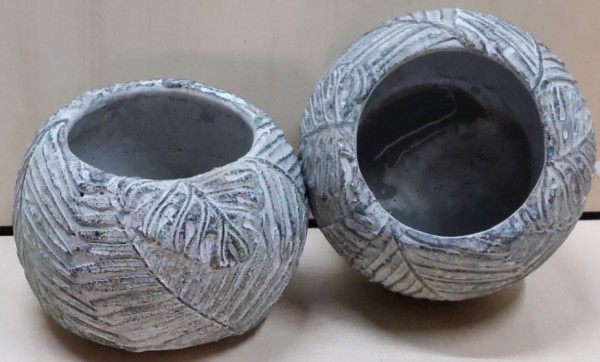 Keramik-Beton-Kübel mit Blattmuster rund